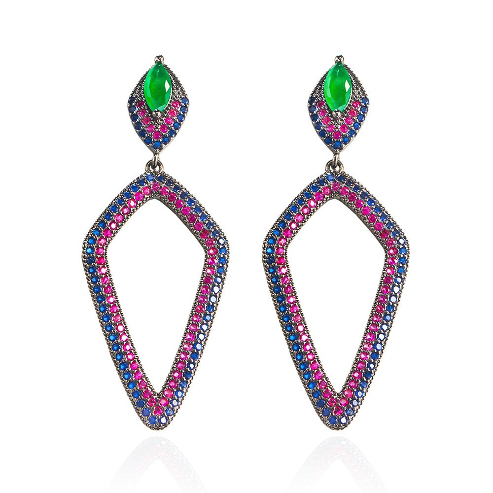 1 Pair Classic Style Geometric Plating Inlay Copper Artificial Gemstones Rhodium Plated Drop Earrings