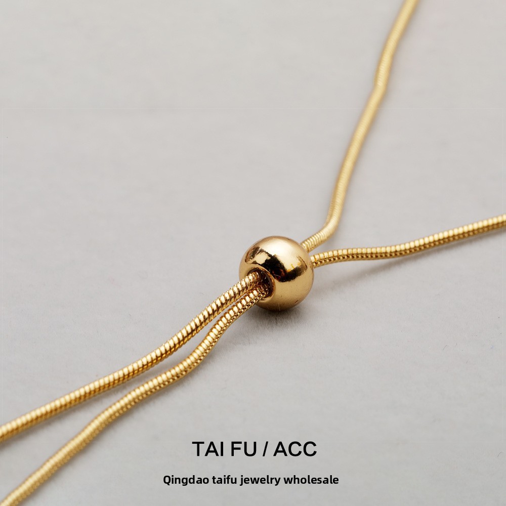 Elegant Snake Bone Chain Necklace Gold Plated Brass Versatile Long Sweater Chain For Women Fashionable OL Style Alloy Jewelry