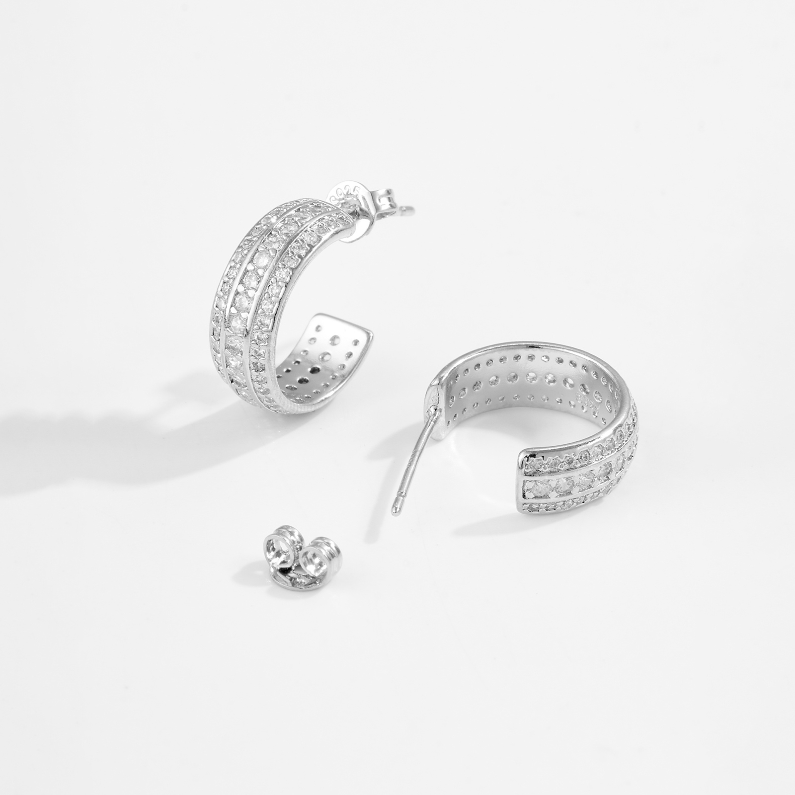 Classic Versatile Zircon Embedded C-Shaped Earrings Elegant Daily Fashion Jewelry For Women Commuting Copper Material