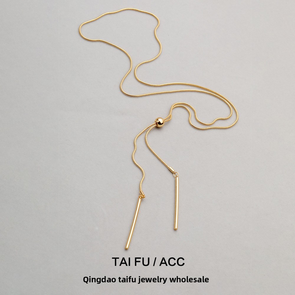 Elegant Snake Bone Chain Necklace Gold Plated Brass Versatile Long Sweater Chain For Women Fashionable OL Style Alloy Jewelry