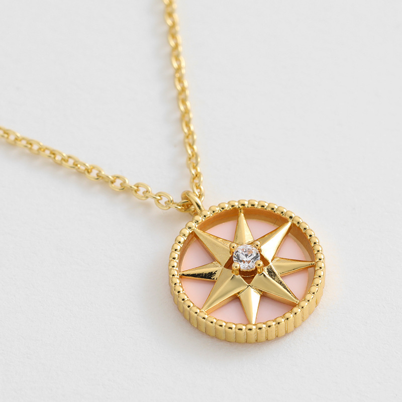 Kenge Copper Plated Real Gold Embedded Zircon Eight-Pointed Star Necklace Women Simple New Style Lockbone Chain Pendant Treatment