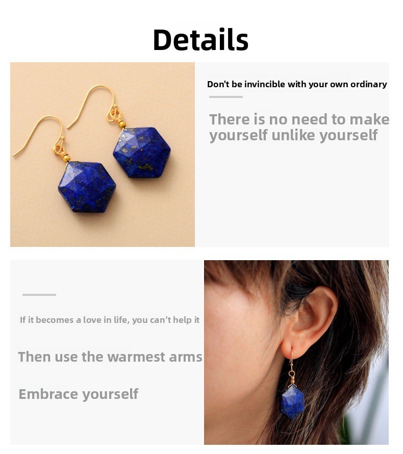 New Premium Natural Stone Amethyst Lapis Lazuli Hexagonal Pendant Earrings  Popular Crystal Jewelry Accessories