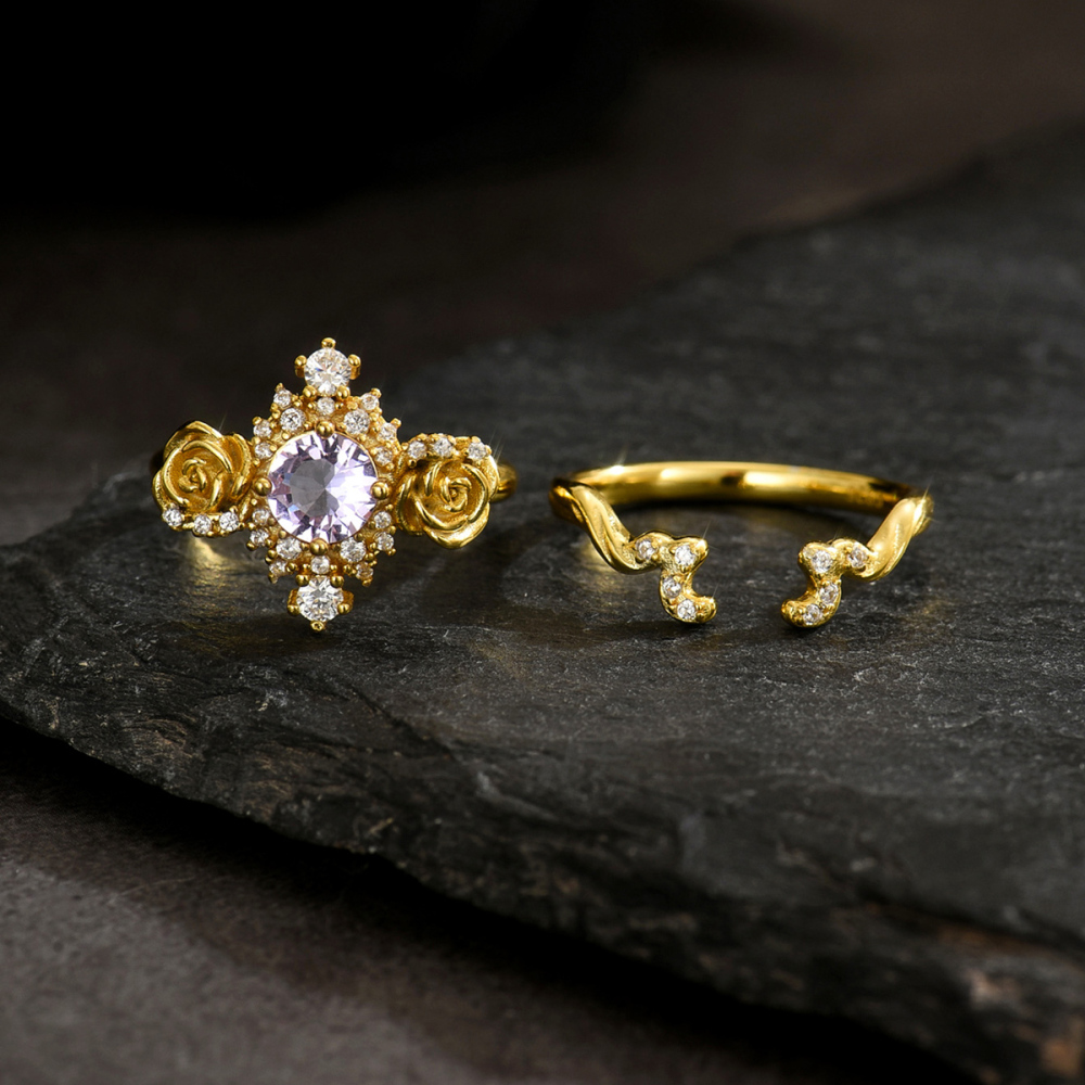 2 Pieces Of Exquisite And Luxurious Romantic Floral Element Women's Zircon Rings Suitable For Date Occasions Jewelry