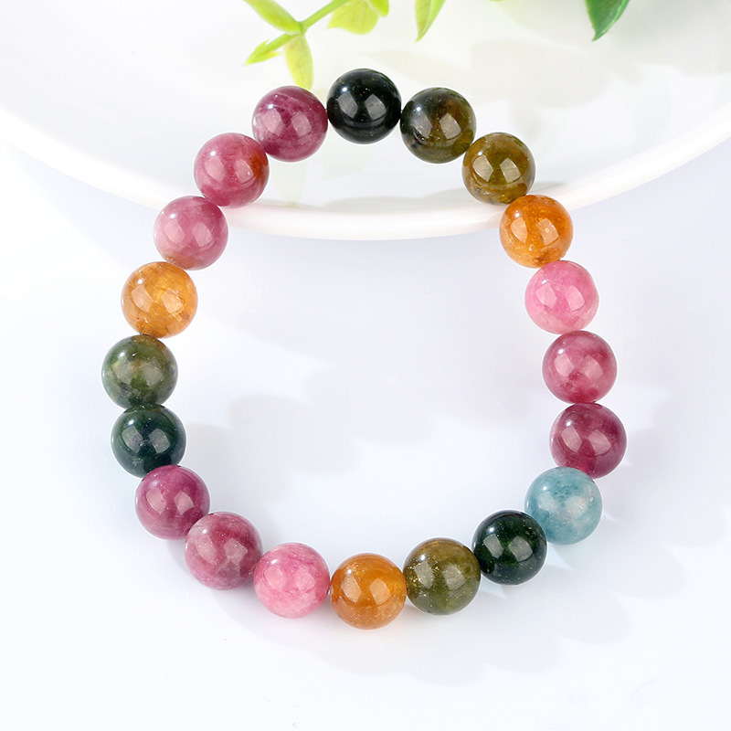 Natural Rainbow Tourmaline Bracelet Brazilian Old Mine Material Gradient Color Handmade Beads Jewelry Unisex Geometric Pattern