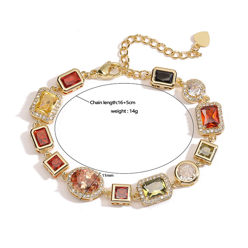 Retro Luxury Geometric Color Diamond Embedding Bracelet Necklace Set Palace Style Fashion Jewelry Accessories For Women