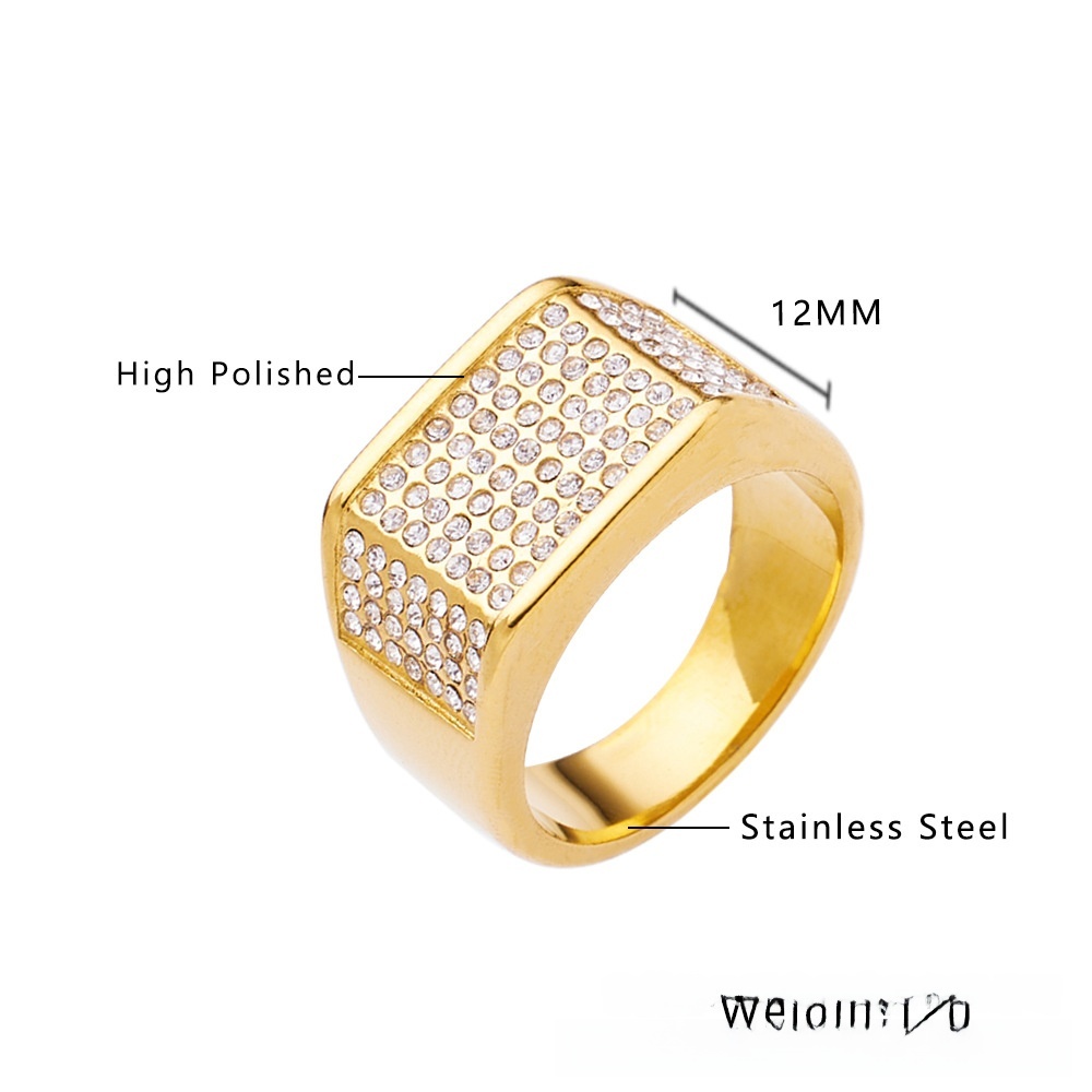 Titanium Steel Men's Ring Classic Dominant Inlaid Zircon Stainless Steel Ring Men's Geometric