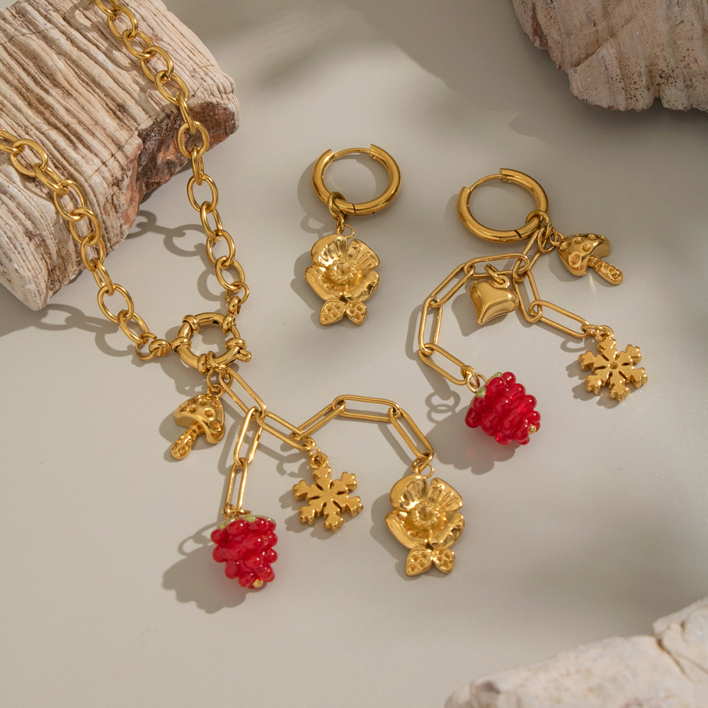 Sweet Fresh Floral Grape Snowflake AB Earrings Necklace Set Tassel Girl Jewelry Accessories Personalized Design Sense