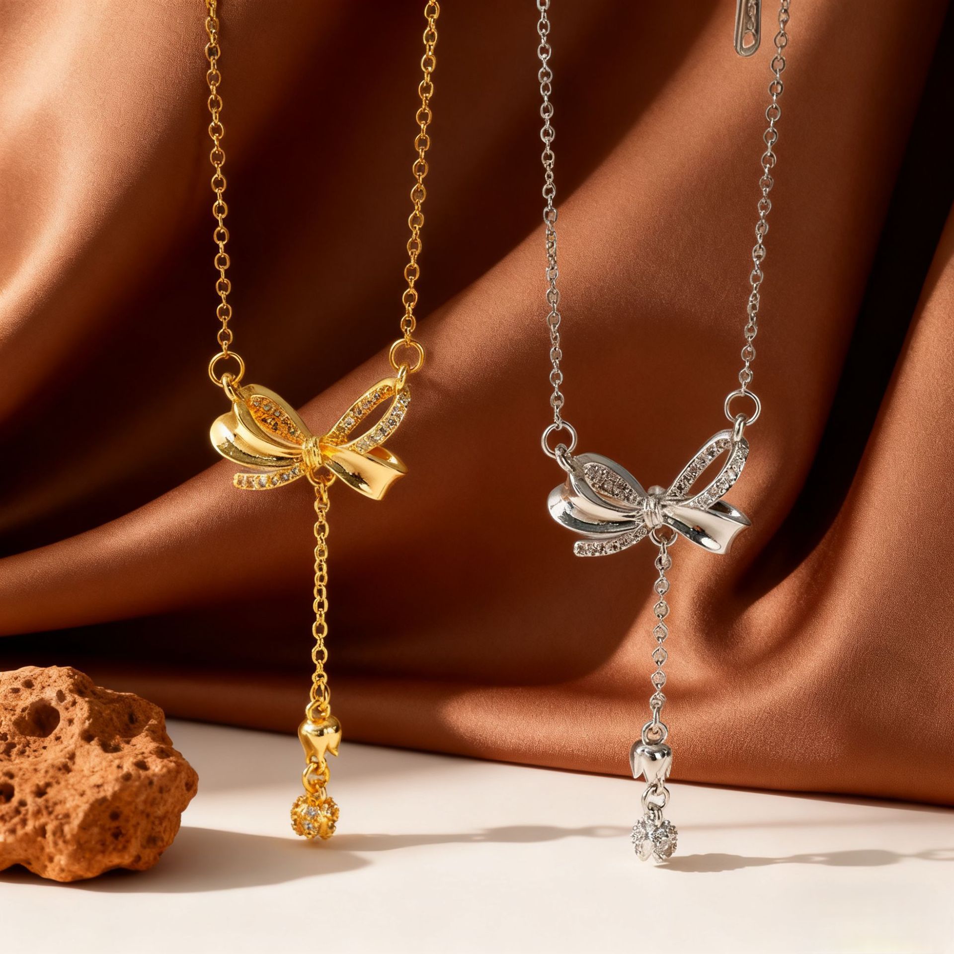 Butterfly Wind Chime Flower Pendant Necklace For Women With Micro Pave Zirconia Collarbone Chain