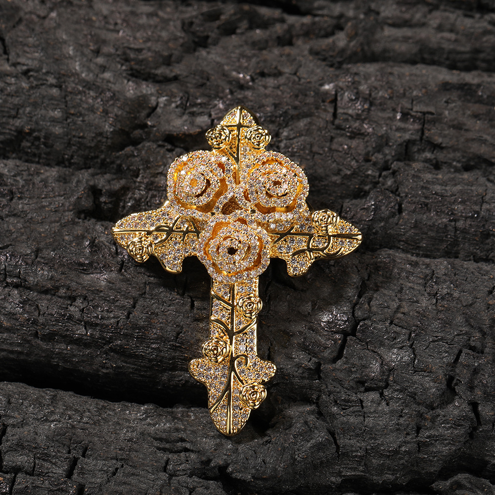 Fashion Style Rose Cross Zircon Pendant Twisted Chain Necklace Unisex Couple Accessories Geometric Pattern Copper Material