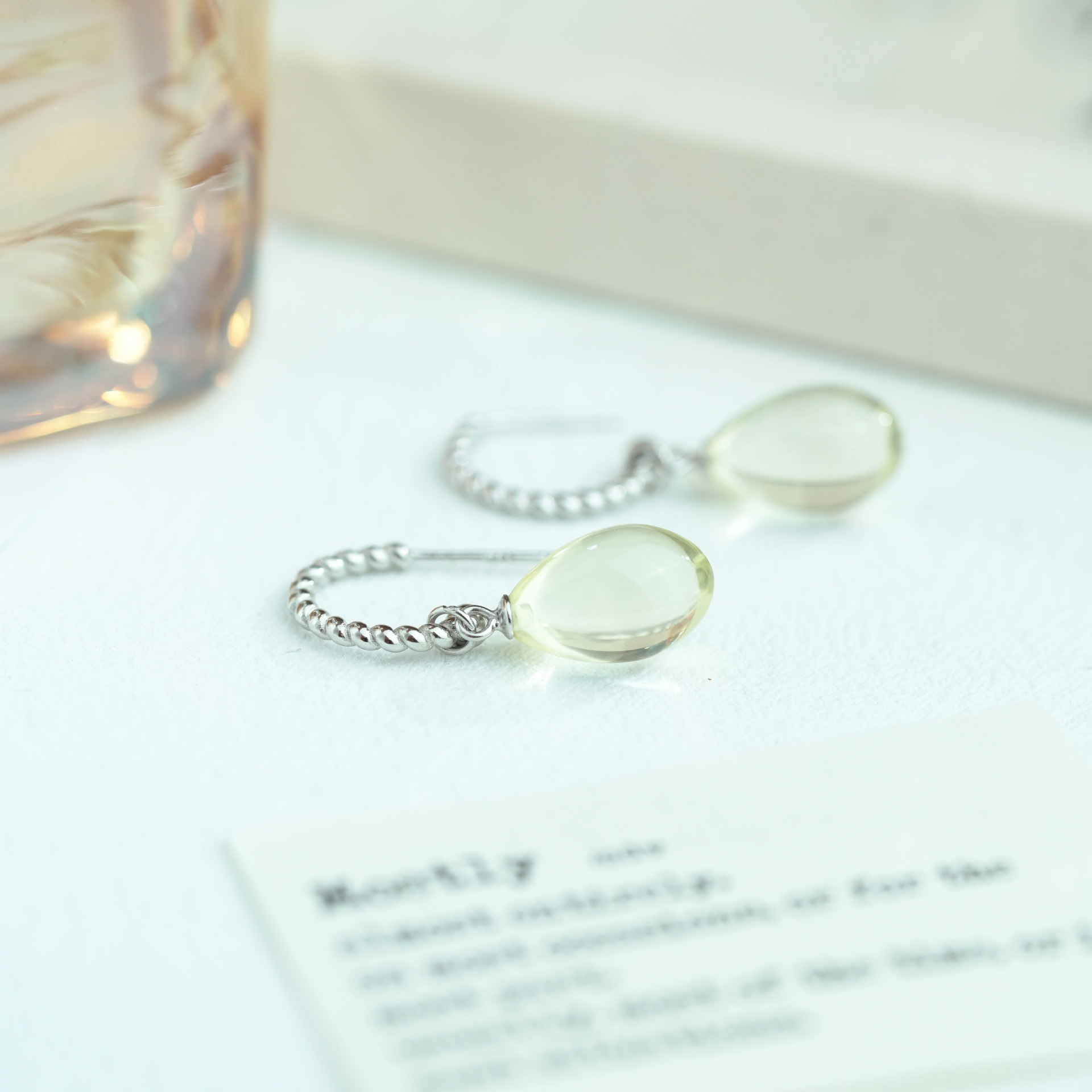 Natural Yellow Crystal Waterdrop Earrings S925 Silver Plated Gold Drop Earring Hooks Simple Fashion Versatile Women's Jewelry