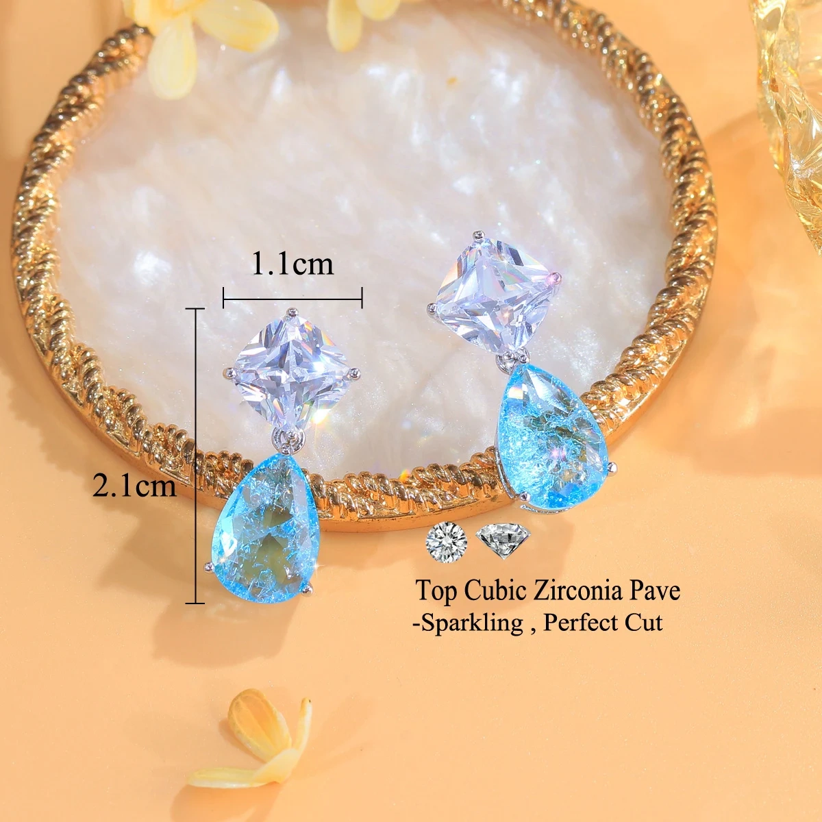 Beautiful Shiny White Light Blue CZ Zircon Big Water Drop Dangle Earrings For Women Boho Wedding Party Jewelry