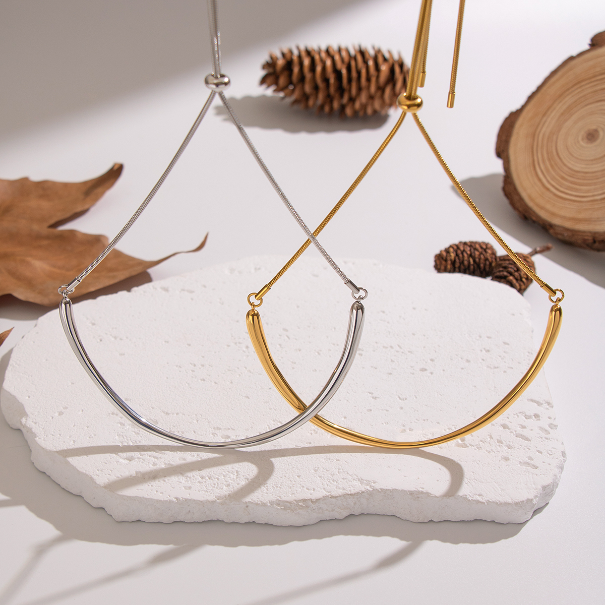 Geometric Ring Necklace Polished Handmade Simple Elegant Luxury Feelings Accessories Jewelry Stainless Steel Gold Plated
