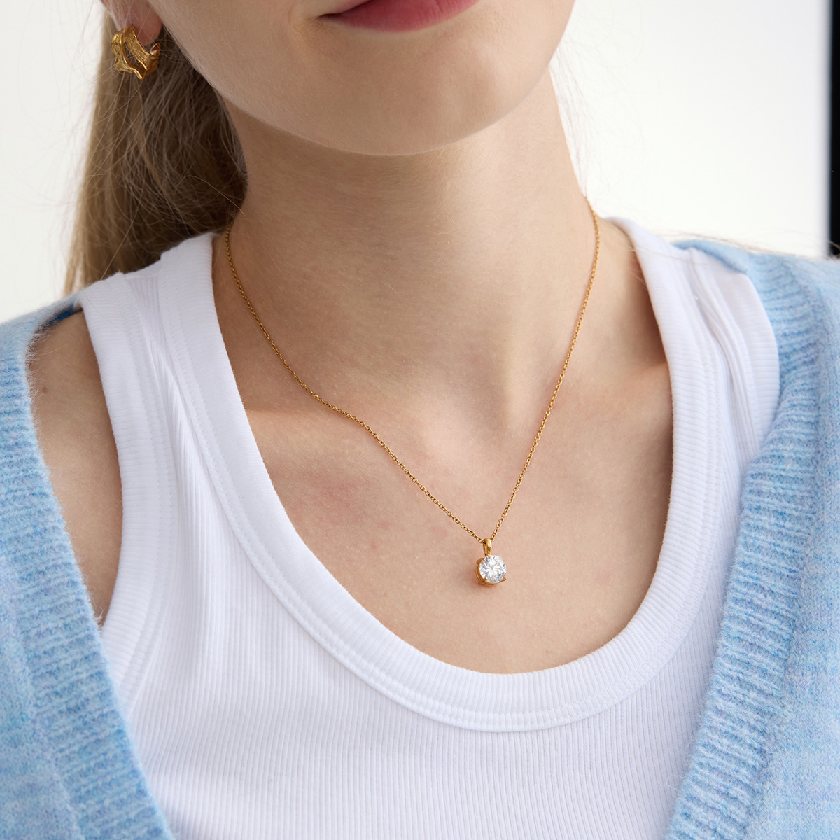 New 18K Zirconia Necklace Women's Stainless Steel Fashion Jewelry Non-fading Geometric Pattern Luxury European Style Pendant Chain