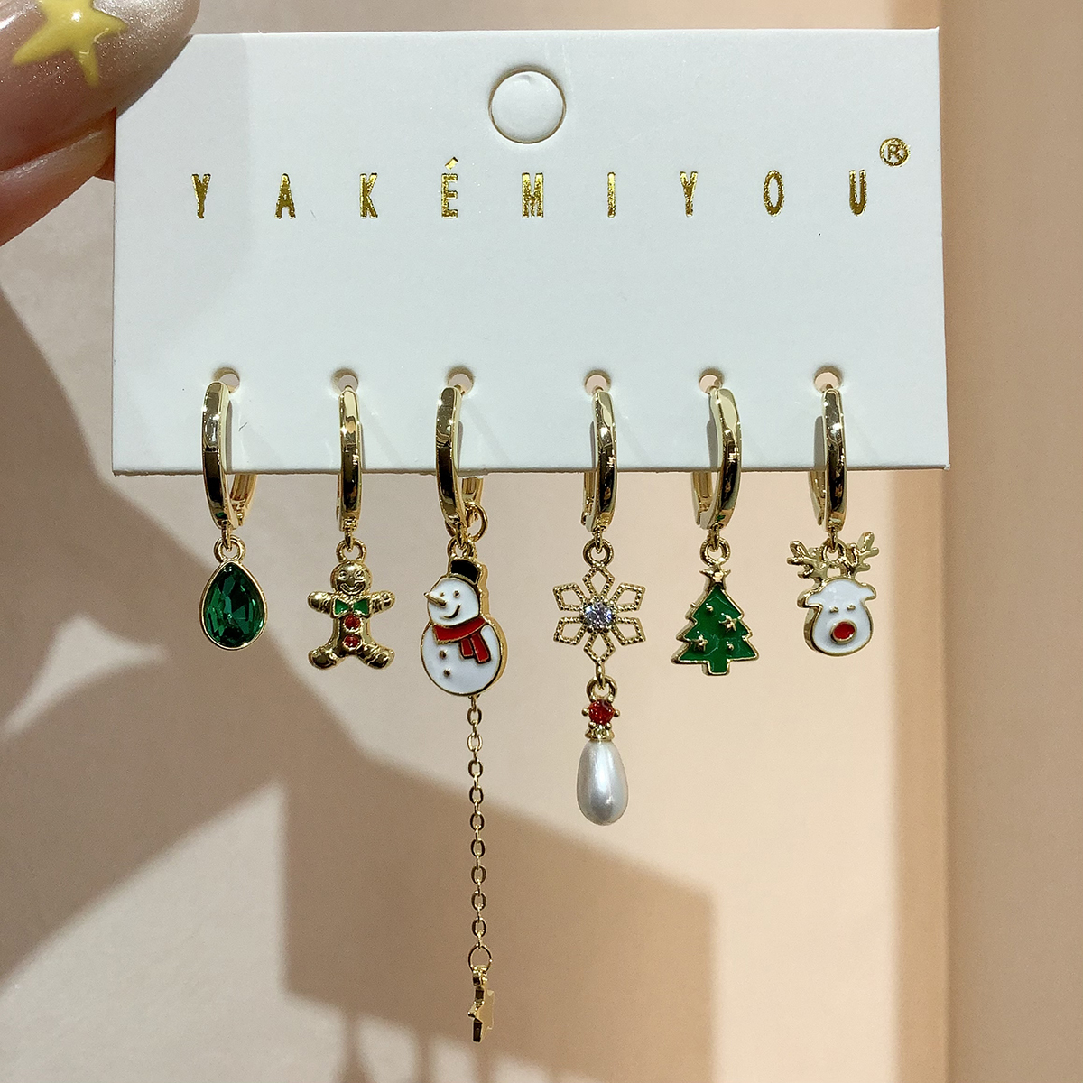 Christmas Series Snowman Deer 14K Gold Plated Copper Earrings Embedded Zirconia Simulated Pearl Geometric Pattern Studs For Women