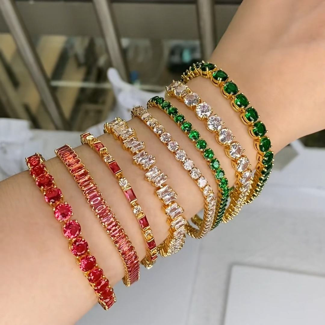 Elegant 304 Stainless Steel Gold-Plated Vacuum Plating (inside The Furnace) 18K Real Gold-Plated Tennis Bracelet Full Diamond Multi-Color Fashion Women's Watch Accessories