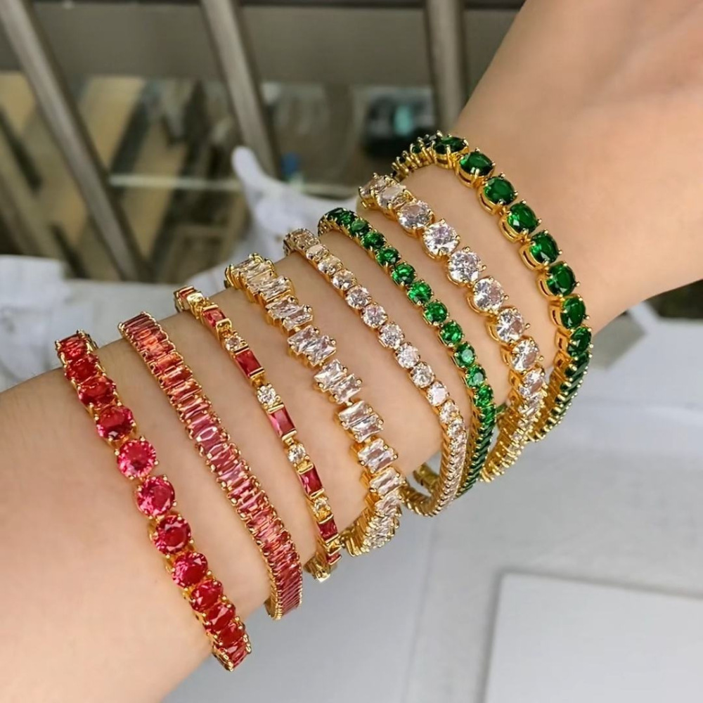 Elegant 304 Stainless Steel Gold-Plated Vacuum Plating (inside The Furnace) 18K Real Gold-Plated Tennis Bracelet Full Diamond Multi-Color Fashion Women's Watch Accessories