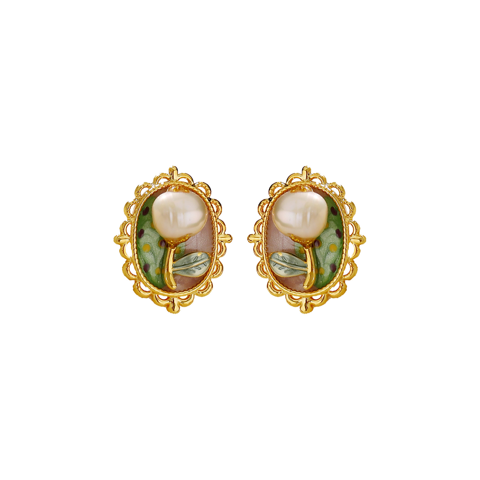 New Natural Pearl Earrings For Women Vintage Baroque Monet Garden Summer Jewelry Accessories Tulips And Roses