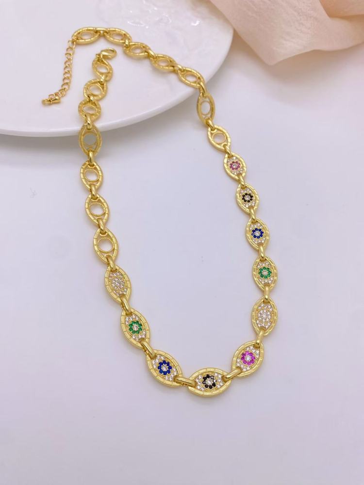 Fashionable High-End Copper Plated 18K Gold Evil Eye Bracelet Necklace Set  Style Jewelry Accessories