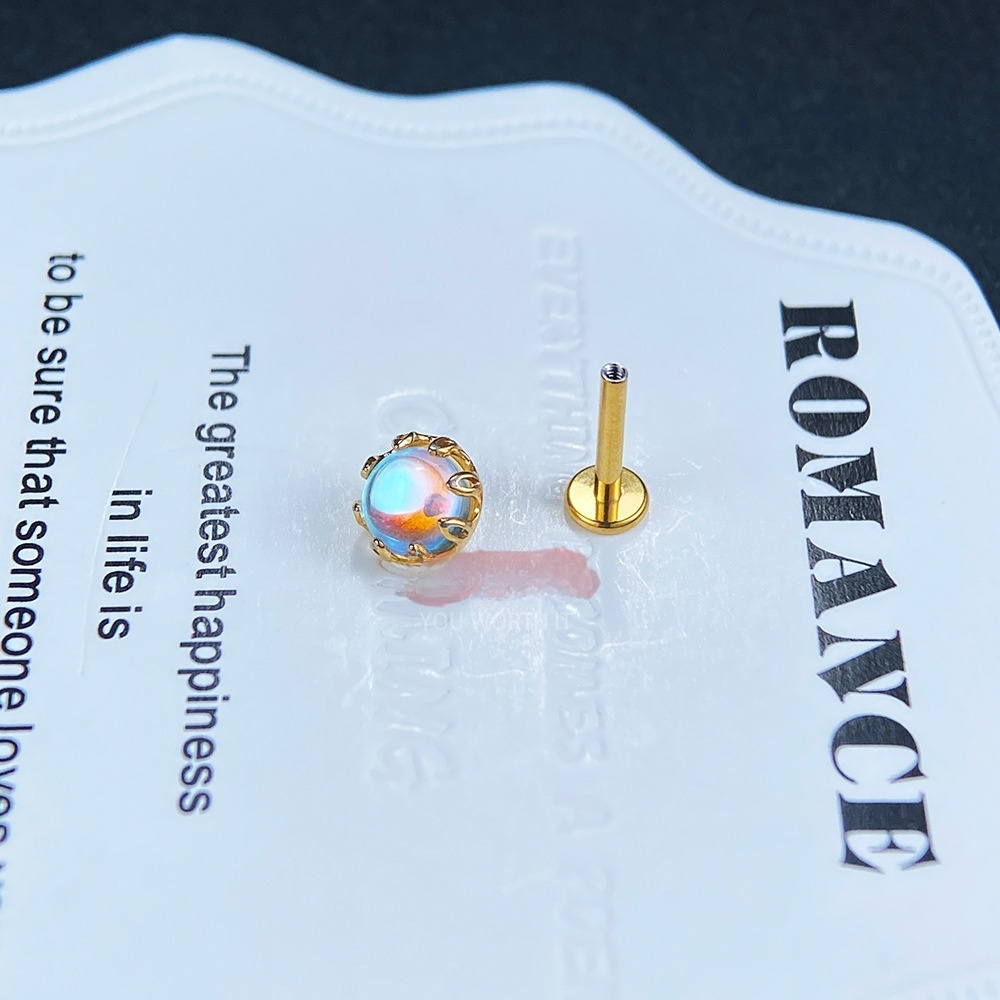 G23 Titanium Alloy Flat Bottom Moonstone Ear Studs Lip Tunnels Buried Nuts Body Piercing Jewelry Unisex Fashion Accessories