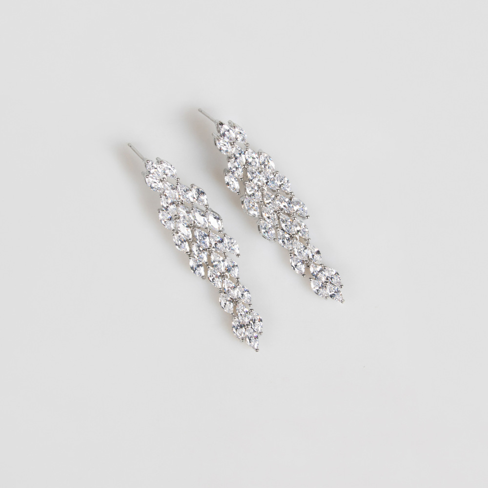 Zirconia Bridal Jewelry Set Earrings And Necklace Tassel Wedding Accessories Leaf Pattern Simplicity Designed For Women