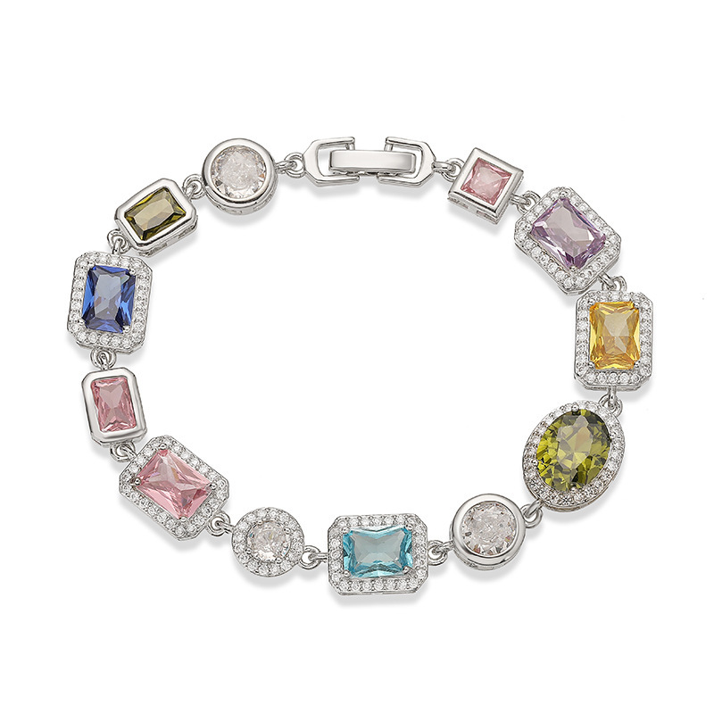 Retro Luxury Geometric Color Diamond Embedding Bracelet Necklace Set Palace Style Fashion Jewelry Accessories For Women