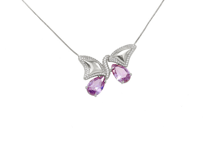 Butterfly Wing Half-and-Half Gold Plated Brass Purple Necklace Earring Set Elegant Dynamic Combination Fashion Jewelry