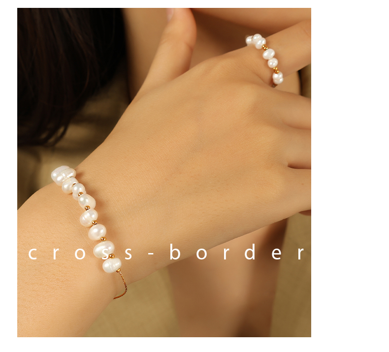 Women's 304 Stainless Steel Ion Plating (IP) 18K Gold Plated Beaded Polishing Plating Oval Freshwater Pearl Bracelets Imitation Pearl Jewelry
