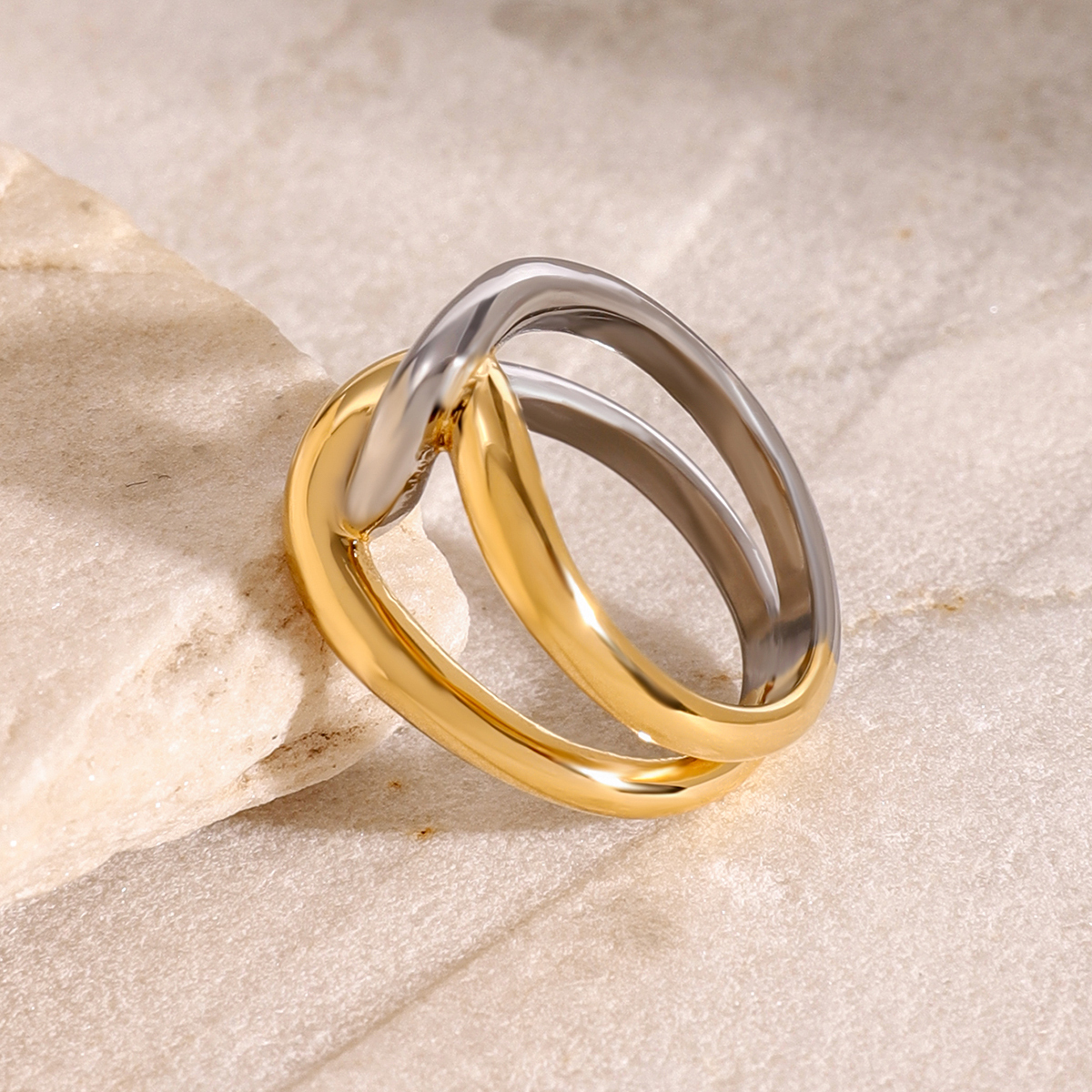 PVD Coated Real Gold Plated Color Block 304 Stainless Steel Simple Style Classic Style Waterproof Non Tarnish Rings