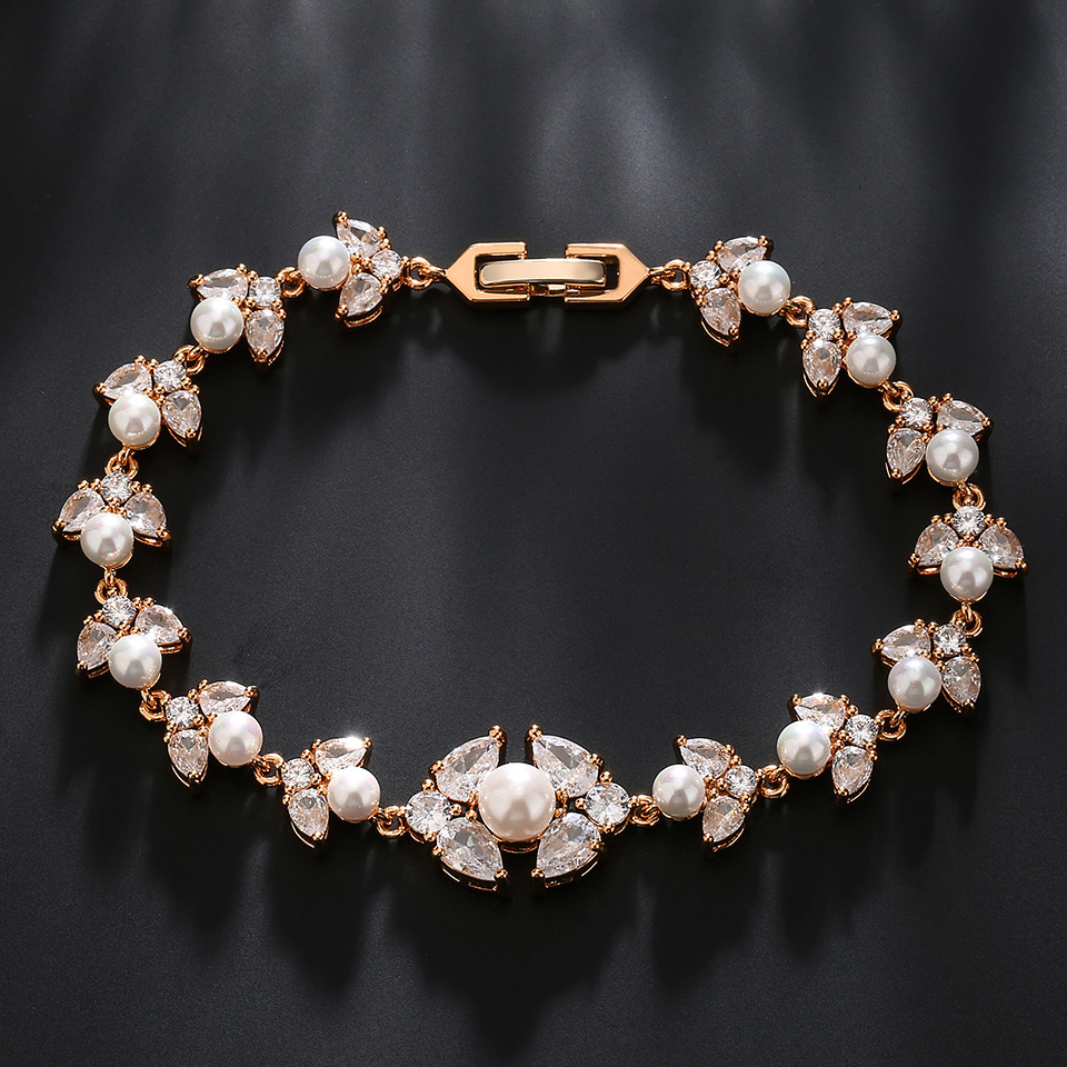 RAKOL High Quality Full Embedded Pearl Zircon Bracelet Women's Elegant Luxury Wedding Banquet Hand Jewelry Fashionable OL