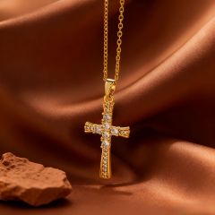 X0832 [Copper Pendant] Large and Small Diamond Cross Necklace - Gold