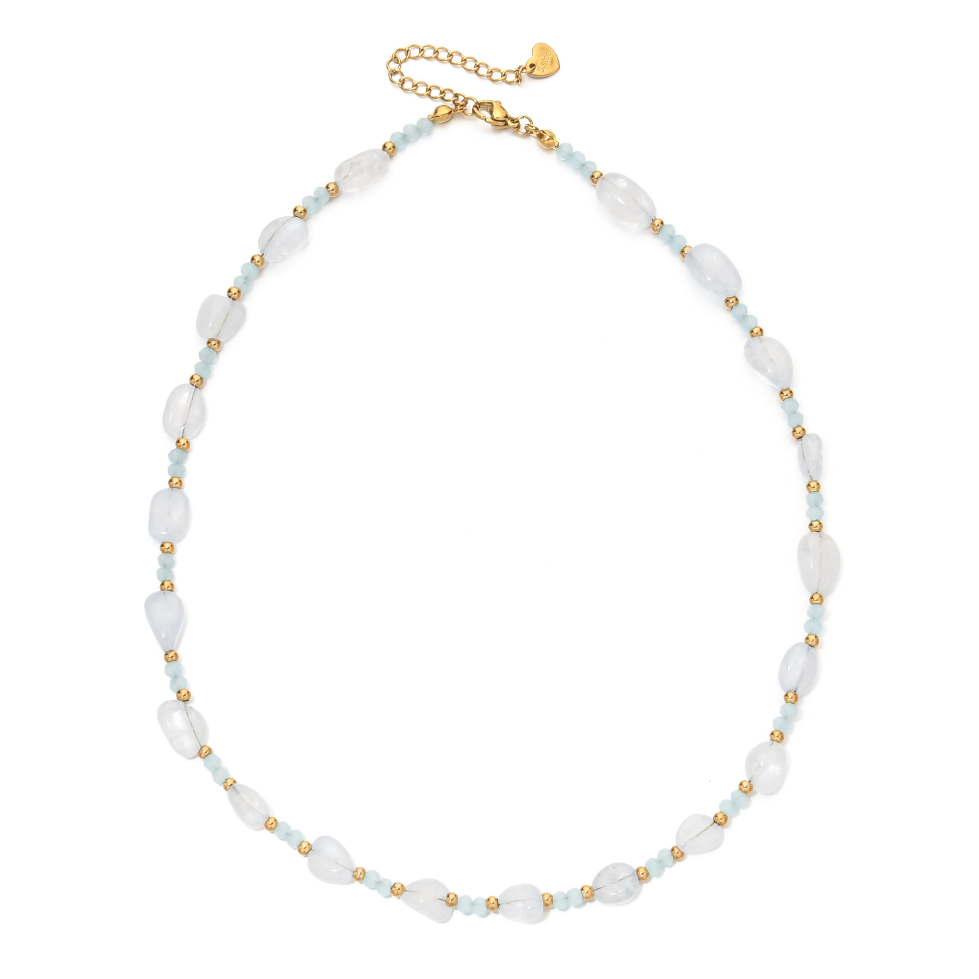 Fashionable Irregular Amethyst Hair Crystal Beaded Necklace Stainless Steel Sea Turquoise Luxury Dainty Clavicle Chain Women