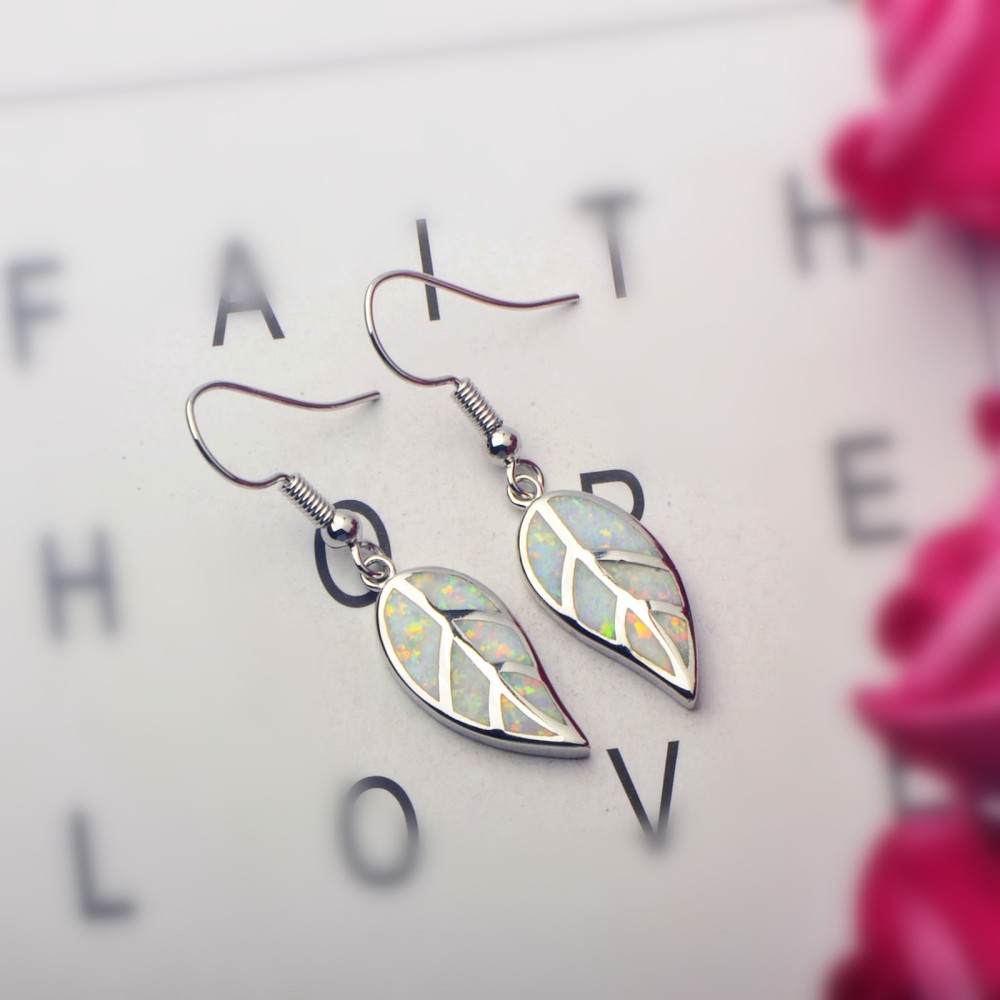 Oceanic Leaf Opal Earrings TikTok Trendy Beach Girl Sweet Style Geometric Pattern Copper Jewelry Accessories For Women
