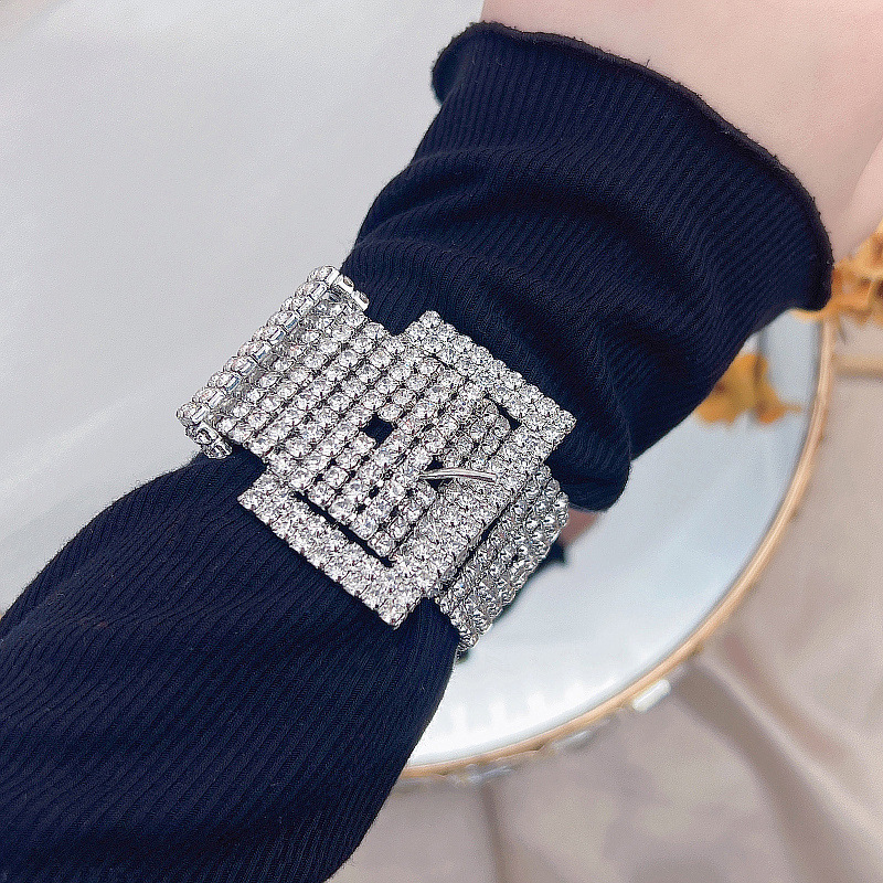 Wide Rhinestone Crystal Bracelet Wedding Dress Accessories Geometric Gold-Plated 925 Sterling Silver 925 Earrings Suitable For Women