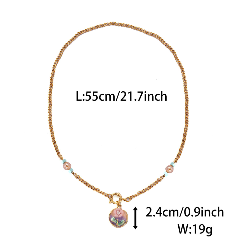 Necklace Oil Painting Tulip Geometric Simple Elegant Necklace Niche High-End Non-Fading Clavicle Chain Fashion Accessories
