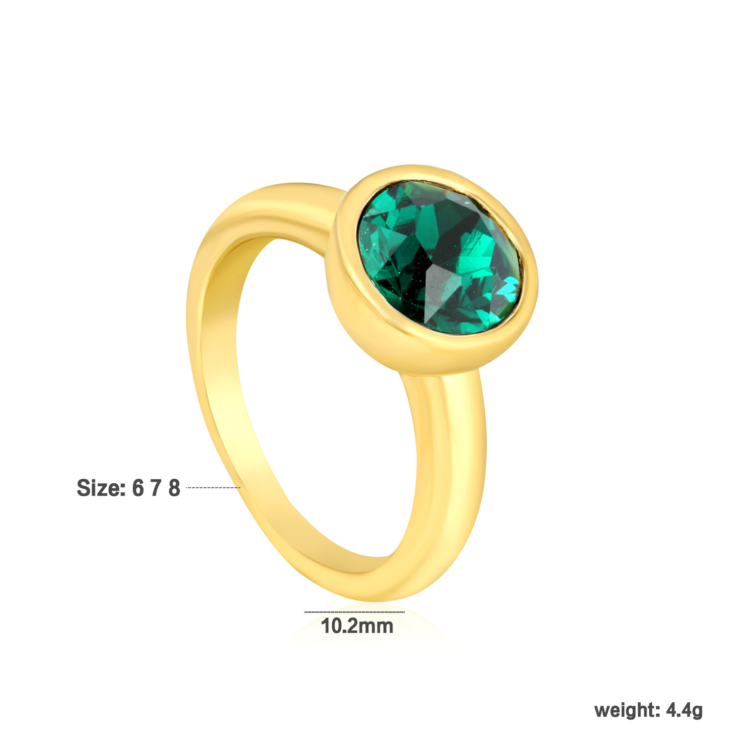 Vintage Green Emerald Round Diamond Ring Stainless Steel 18K Gold Plated Single Ring Jewelry Vintage Style Women's Artistic Style