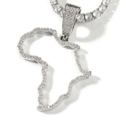 Silver Hollow Map Pendant + 3mm 24inch Braided Chain