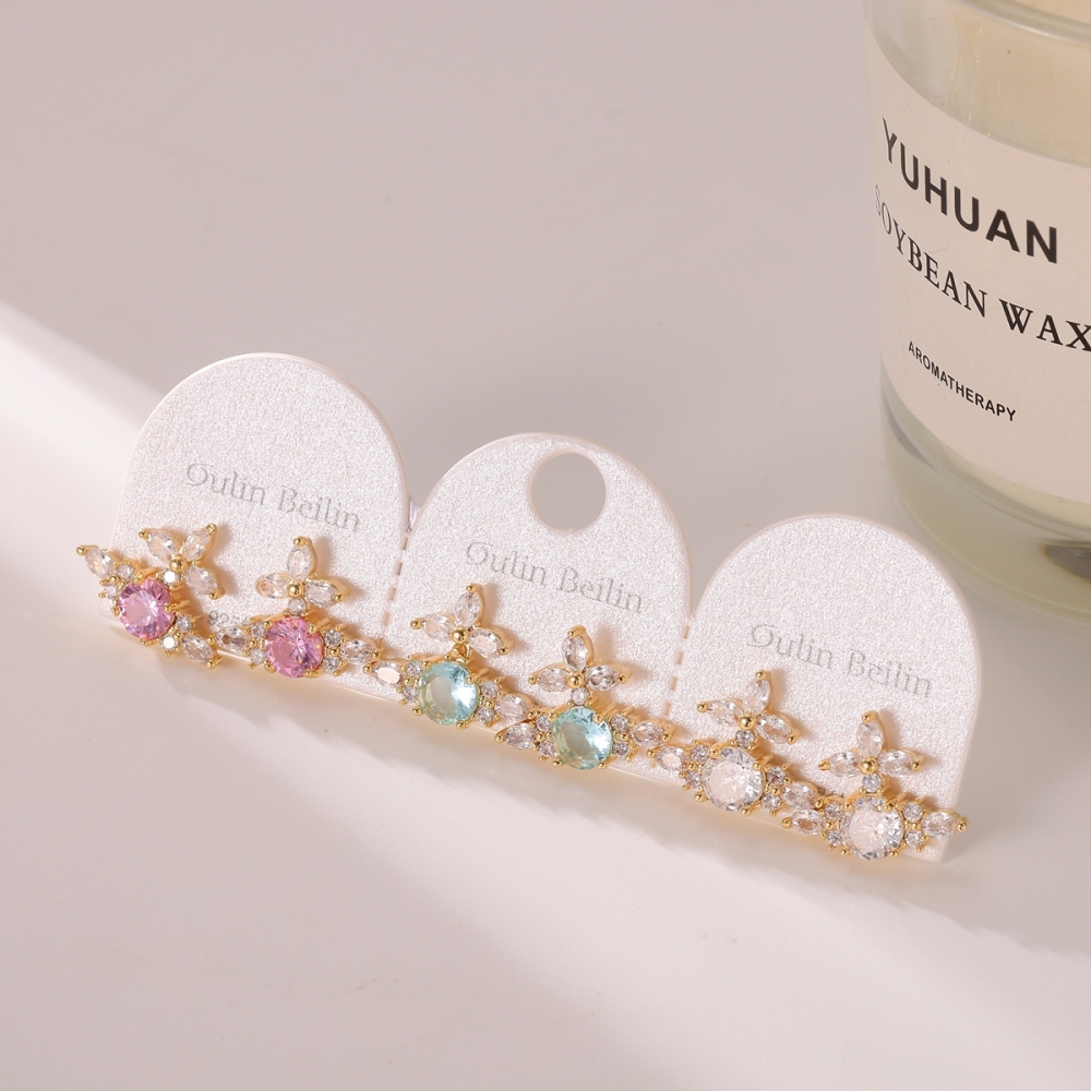 14K Gold Plated Irregular Geometric Pattern Copper Inlaid Zircon Elegant Cute Basic Style (Simple Style) Women's Earring Set
