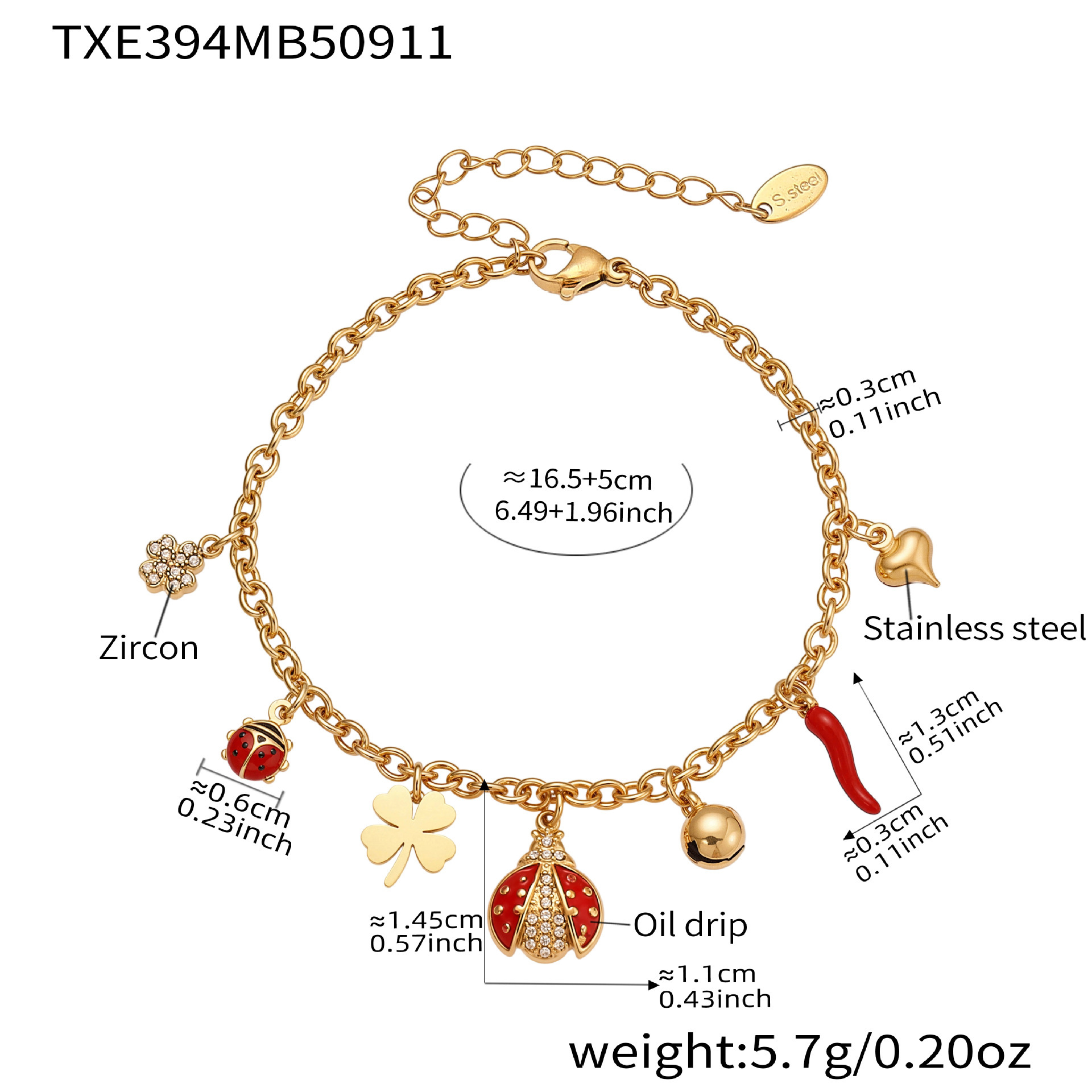Elegant Enamel Insect DIY Necklace Bracelet Set Stainless Steel Fashion Simple Style Titanium Steel Chain Suitable For Women