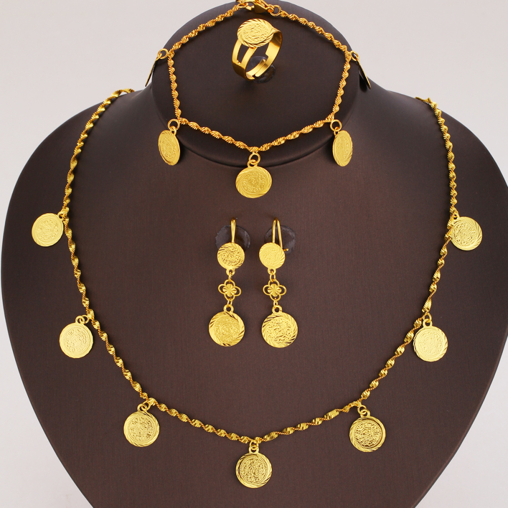 Fashionable Retro Gold Coin Jewelry Set Elegant Personality Suitable For Daily Banquet Party Wear Copper Material Accessories