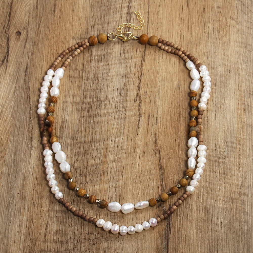 Bohemian Style Irregular Natural Stone Pearl Necklace Black Brown Geometric Pattern Handmade Women's Jewelry Accessories