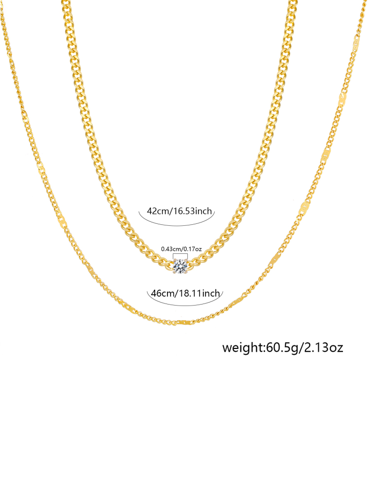 Women's 18K Gold Double Layer Stacked Necklace Set Gift Box Gold Geometric Square Buckle Chain + Micro Pave Diamond Chain French Light Luxury Style Niche Design Choker Exquisite Versatile Accessories