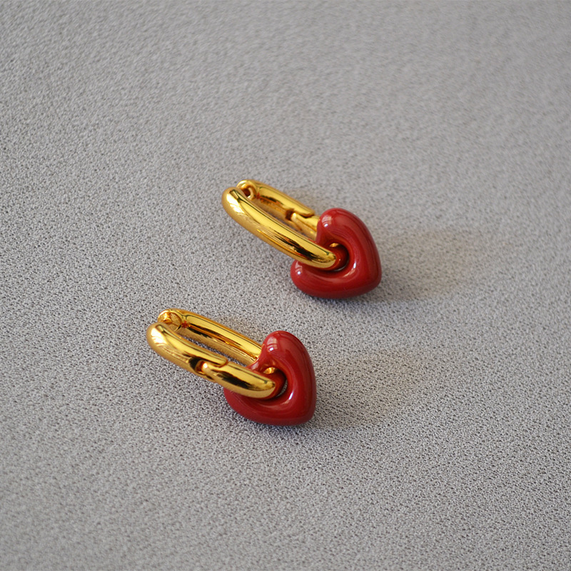 Korean Fashion Retro Red Thick Fat Small Love Handmade Enamel Glaze Personality Niche Temperament U-word Earrings Earrings