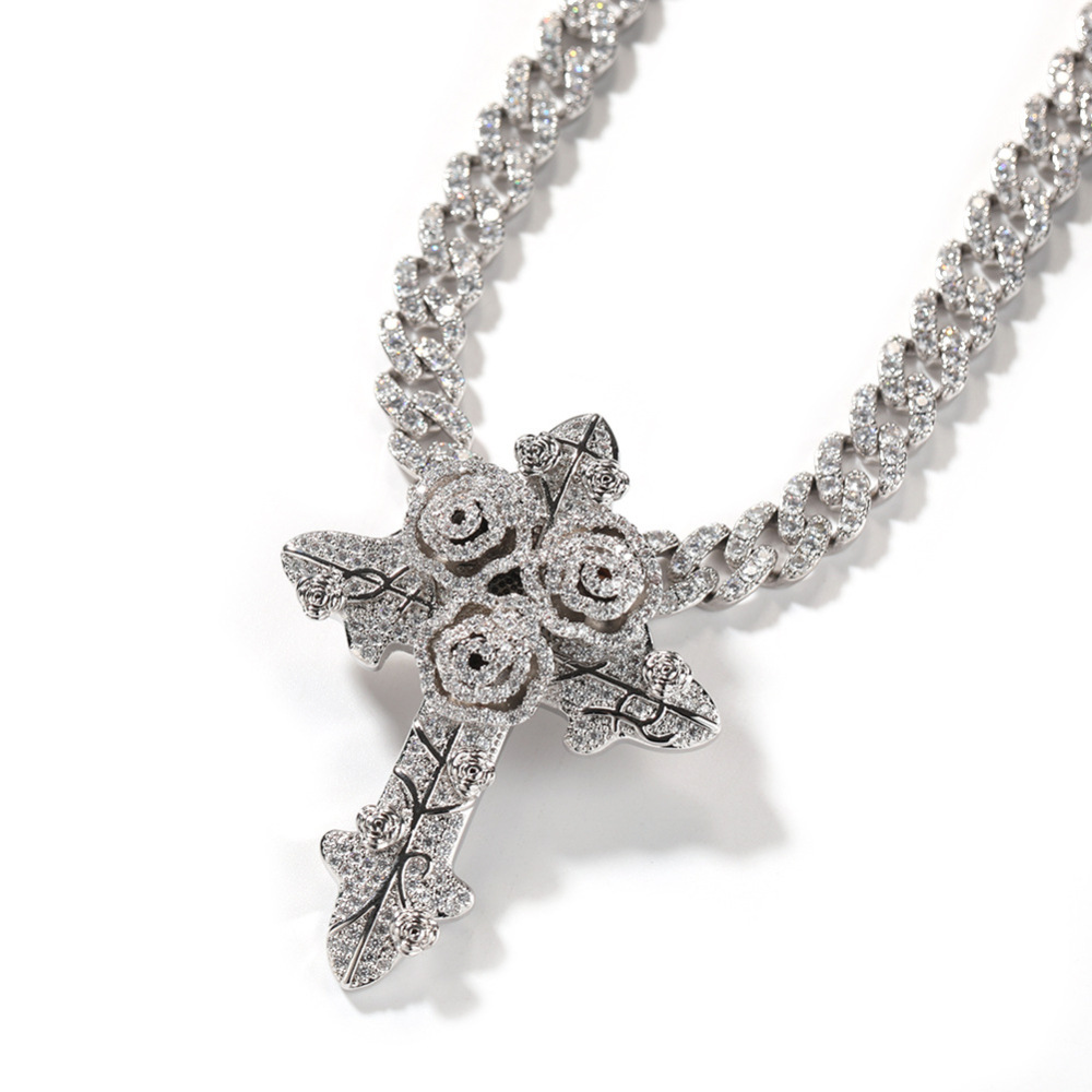 Fashion Style Rose Cross Zircon Pendant Twisted Chain Necklace Unisex Couple Accessories Geometric Pattern Copper Material