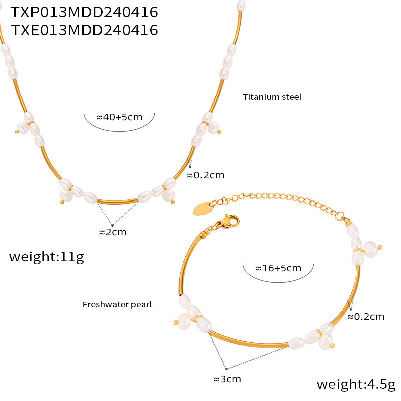 Hepburn Titanium Steel Pearl Bead Geometric Design Jewelry Set Simple Women's Accessories Jewelry