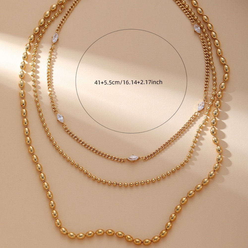 Stacked Necklaces, Elegant Round Chain Zircon Necklaces, Versatile Fashionable Girls' Party Commuting Accessories