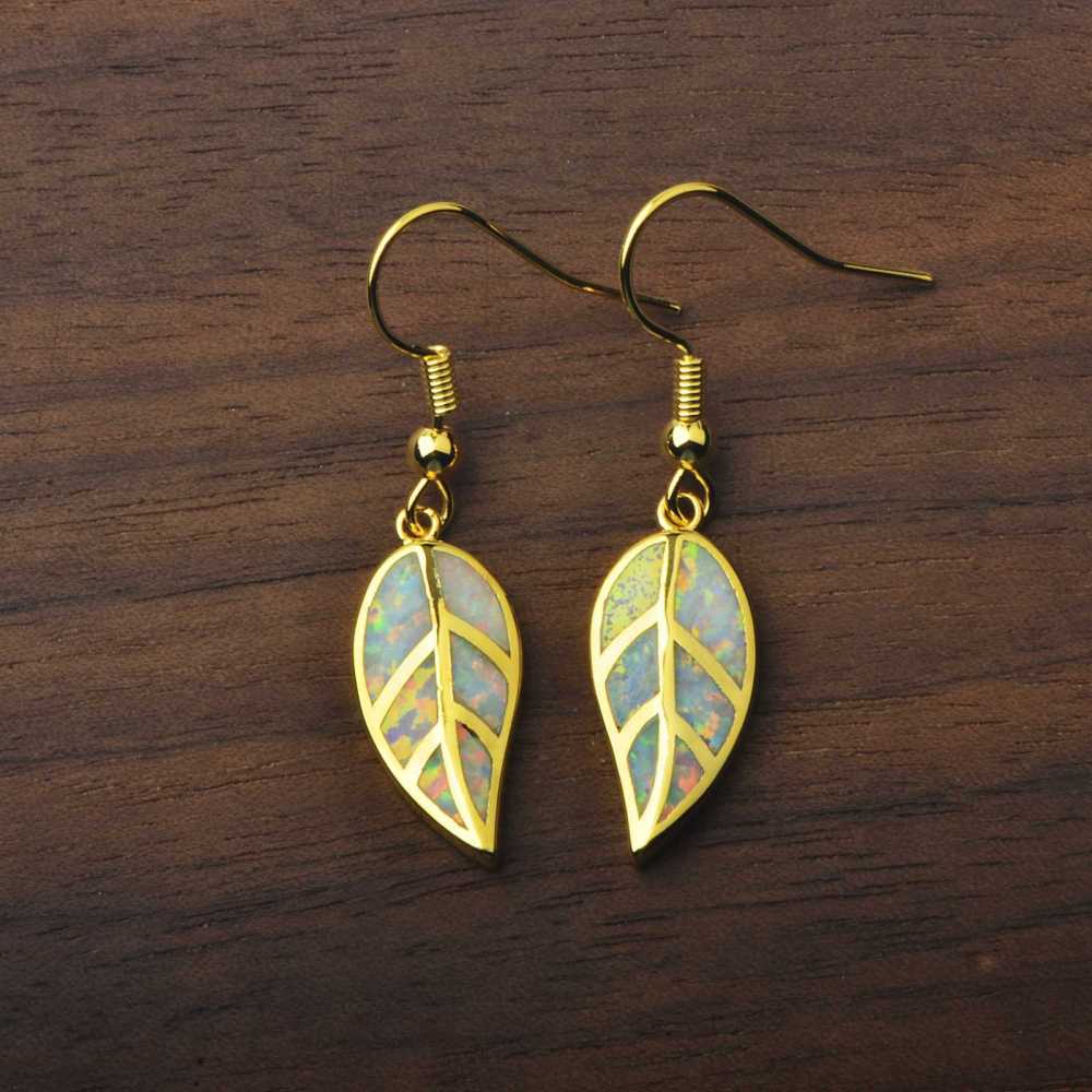 Oceanic Leaf Opal Earrings TikTok Trendy Beach Girl Sweet Style Geometric Pattern Copper Jewelry Accessories For Women