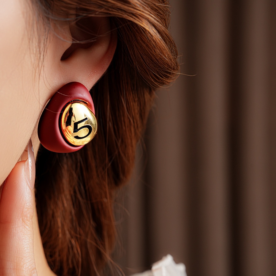 Gold Plated Digital Drop Earrings Vintage Versatile Fashionable Women's Stud Earrings Letter/Text Pattern Waterdrop Design