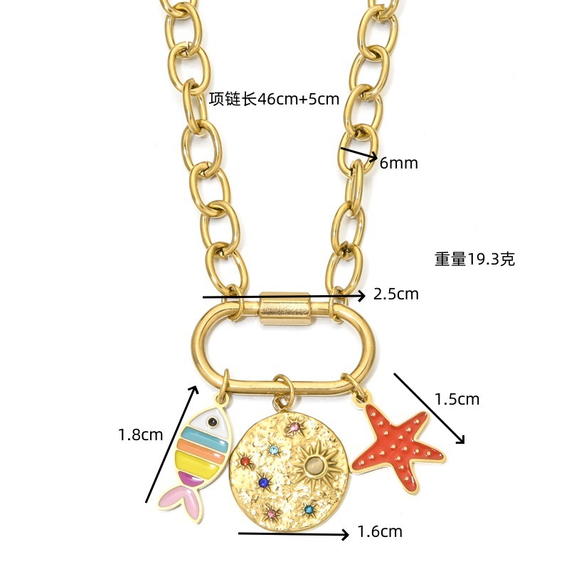 Stainless Steel Pendant Necklace DIY Fish Starfish Ocean Theme Accessories Climbing Buckle Clavicle Chain Jewelry For Women