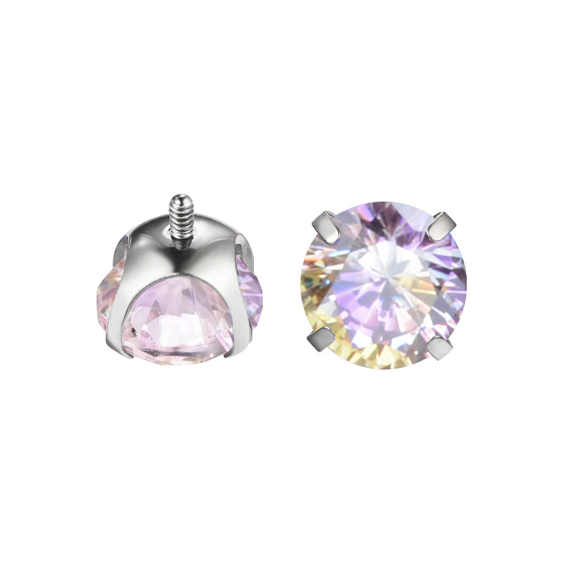 New Gradient Color Round Bottom Claw Shape F136 Titanium Alloy 5A Zirconia Threaded Earrings Piercing Jewelry Accessories