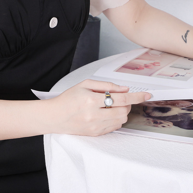 Kalen New Accessories  Sources Europe And America Creative Retro Textured Men And Women Available Titanium Steel Pearl Ring